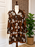 Women’s Umgee Brown Floral Ruffle Split Neck Dress