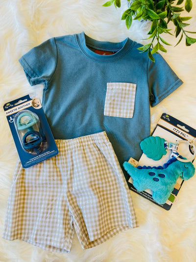 Boys Blue And Tan Short Set - Mini Mee Boutique