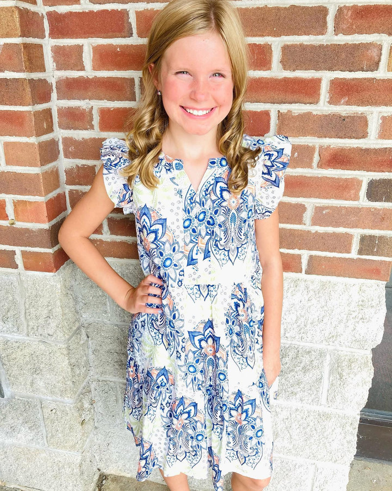 Girls Green And Blue Floral Dress - Mini Mee Boutique