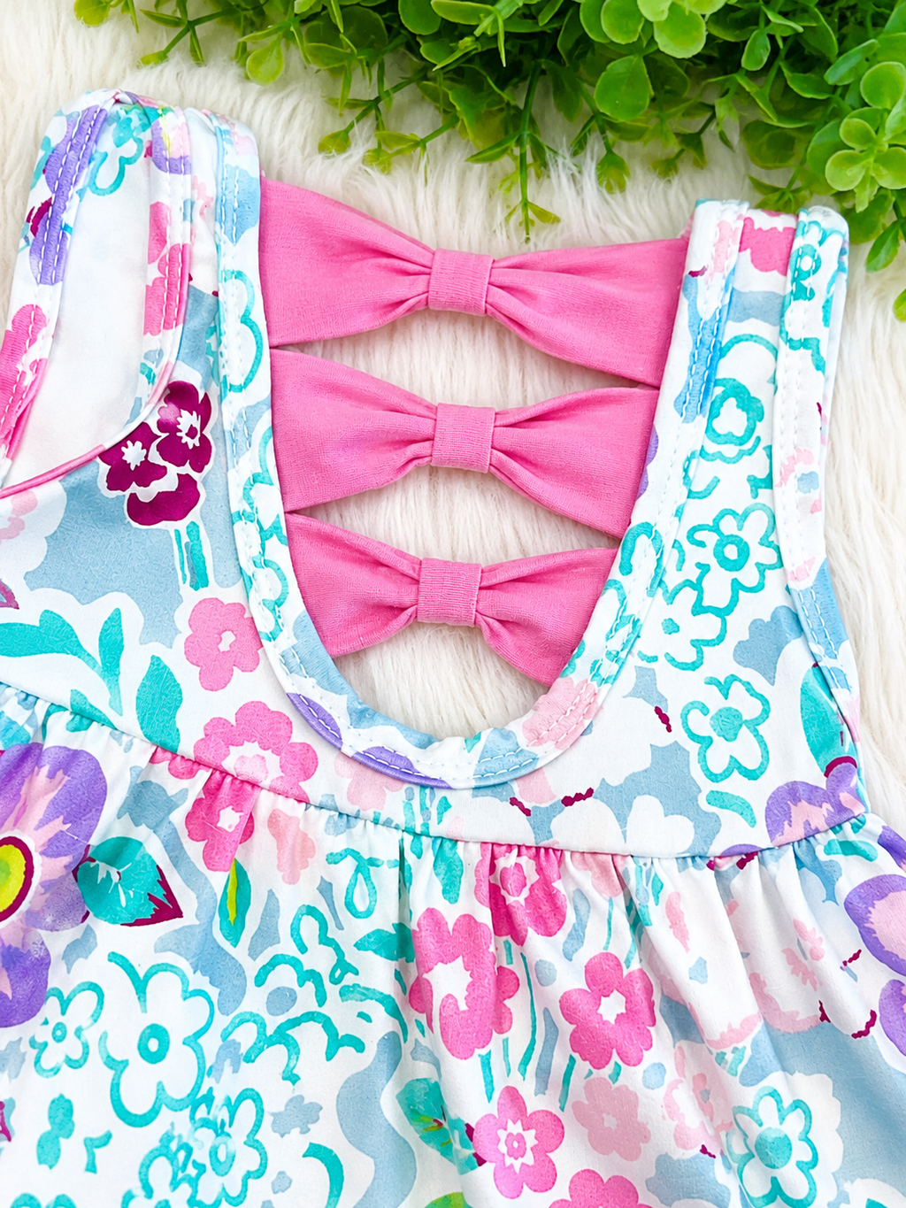 Girl’s Floral Scallop Bow Back Two Piece Set