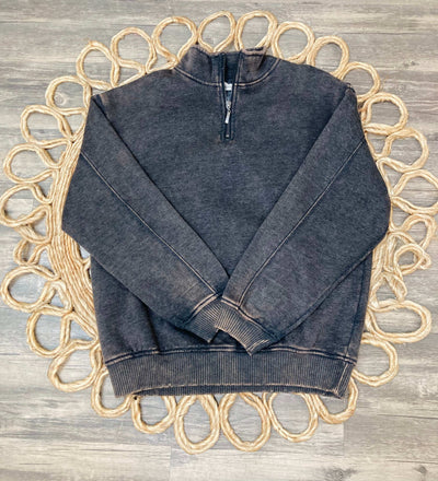 Black Acid Wash Half Zip - Mini Mee Boutique