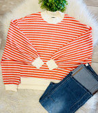 Women’s Evermmee Orange And White Striped Mock Neck Long Sleeve Top