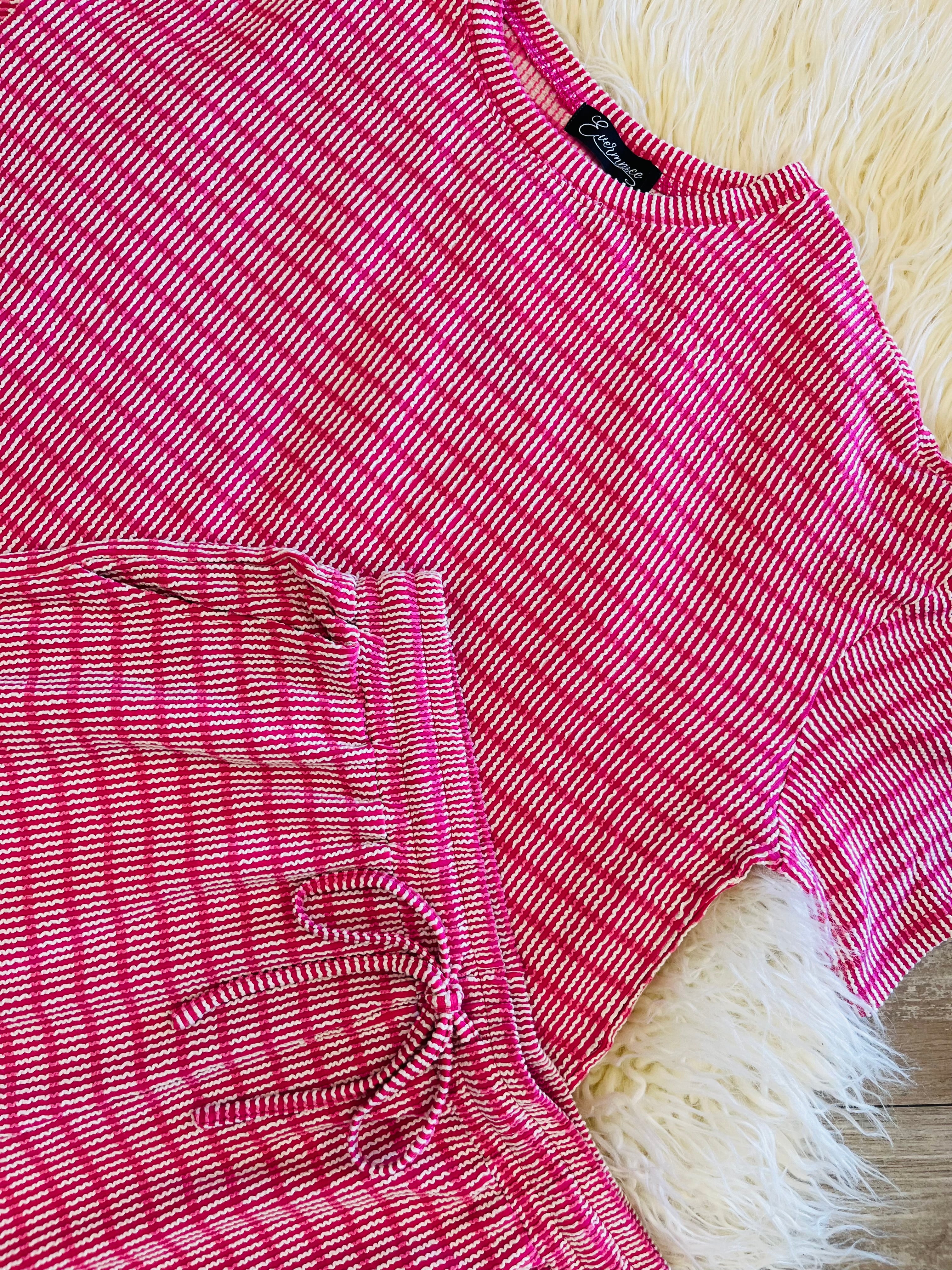 Women’s Evermmee Pink and White Short Set