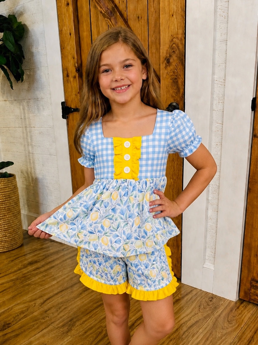 Girl’s Sunny Lemons Gingham Ruffle Set