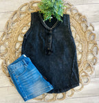 Zenana Black Acid wash Sleeveless Top