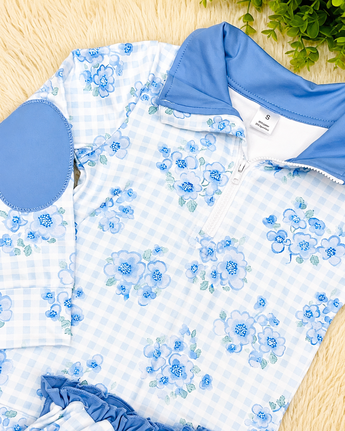 Girl’s Blue Floral Quarter Zip Long Sleeve Skort Set