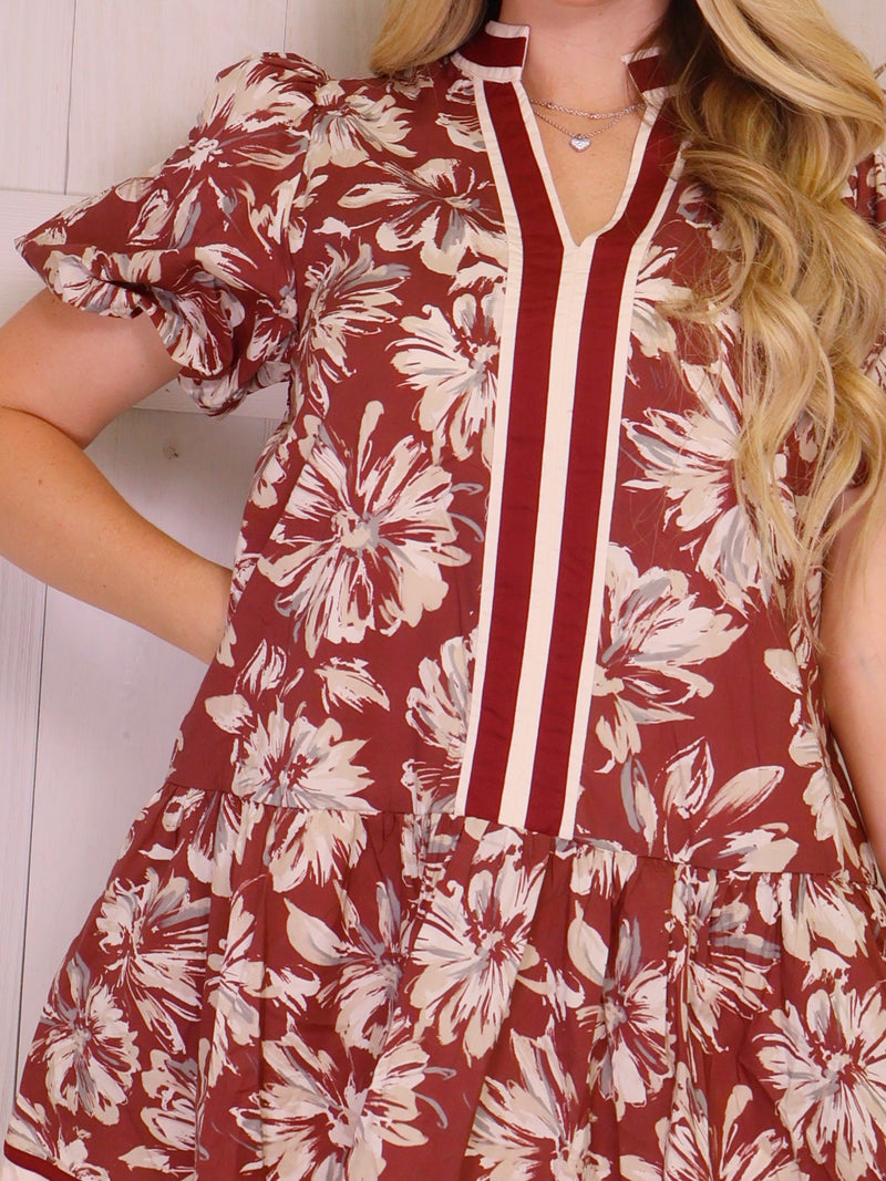 Entro Wine Floral Trim Dress
