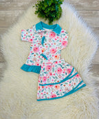 Girl’s Teal Floral Ruffle Quarter Zip Skort Outfit