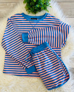Women’s Evermmee Peach+Blue Stripped Long Sleeve Skort Set