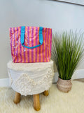 Women’s Orange & Pink Large Stripe Vinyl Tote Bag