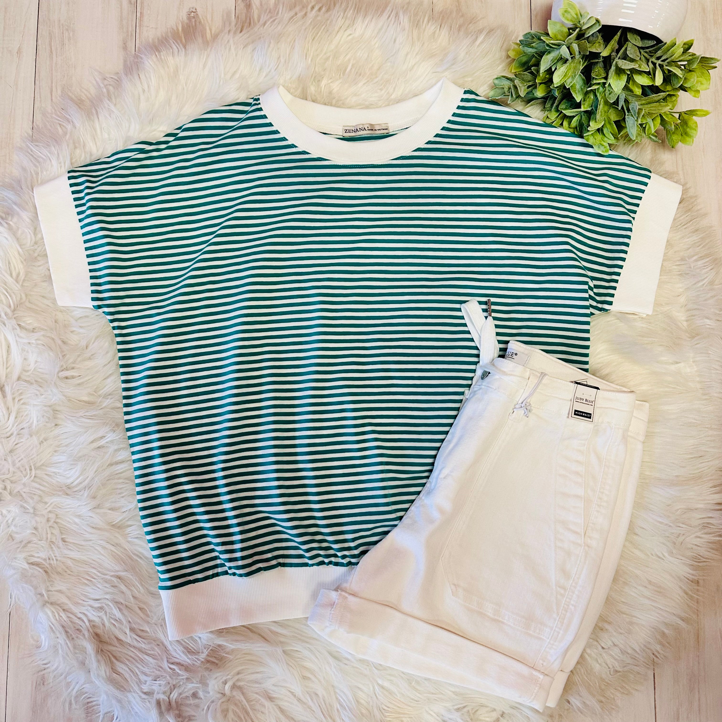 Women’s Zenana Kelly Green Striped Top