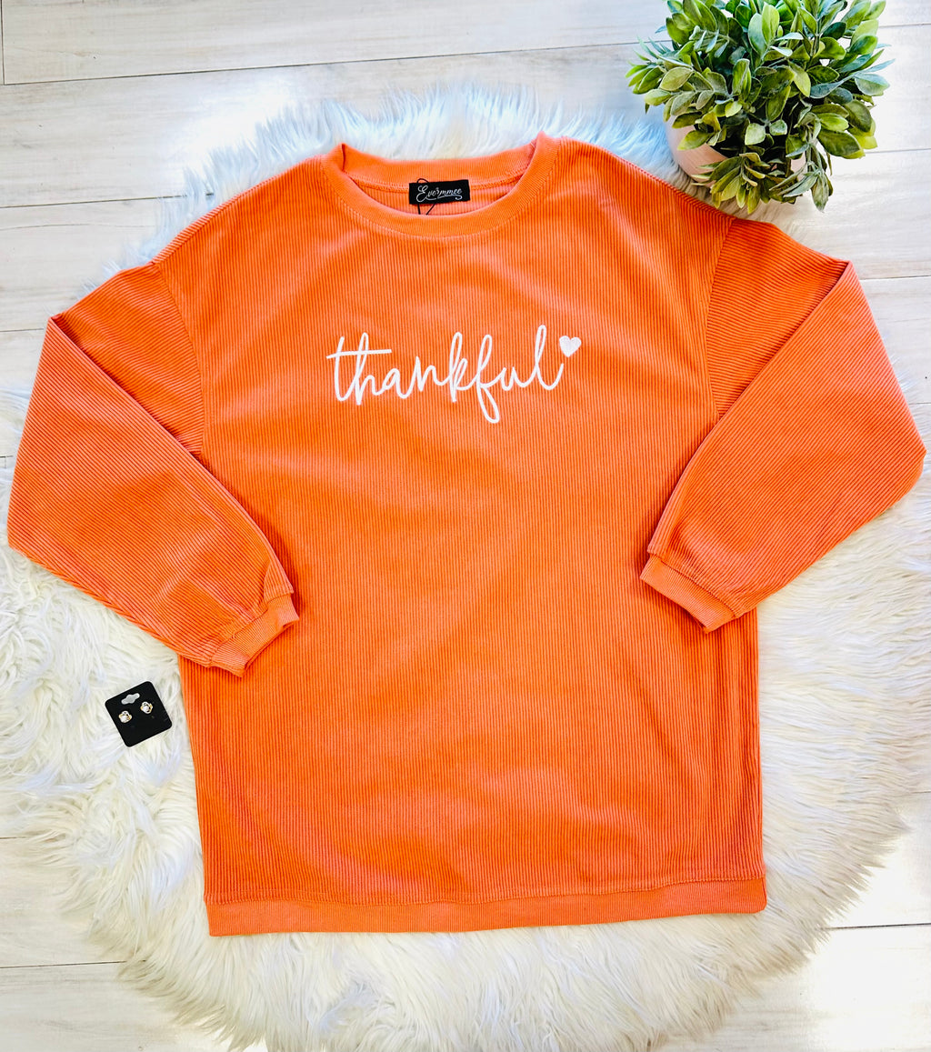 Women’s Evermmee Orange “Thankful” Ribbed Sweater Top - True to Size