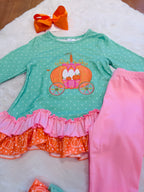 Girls Pumpkin Princess Polka Dot Ruffle Pant Outfit