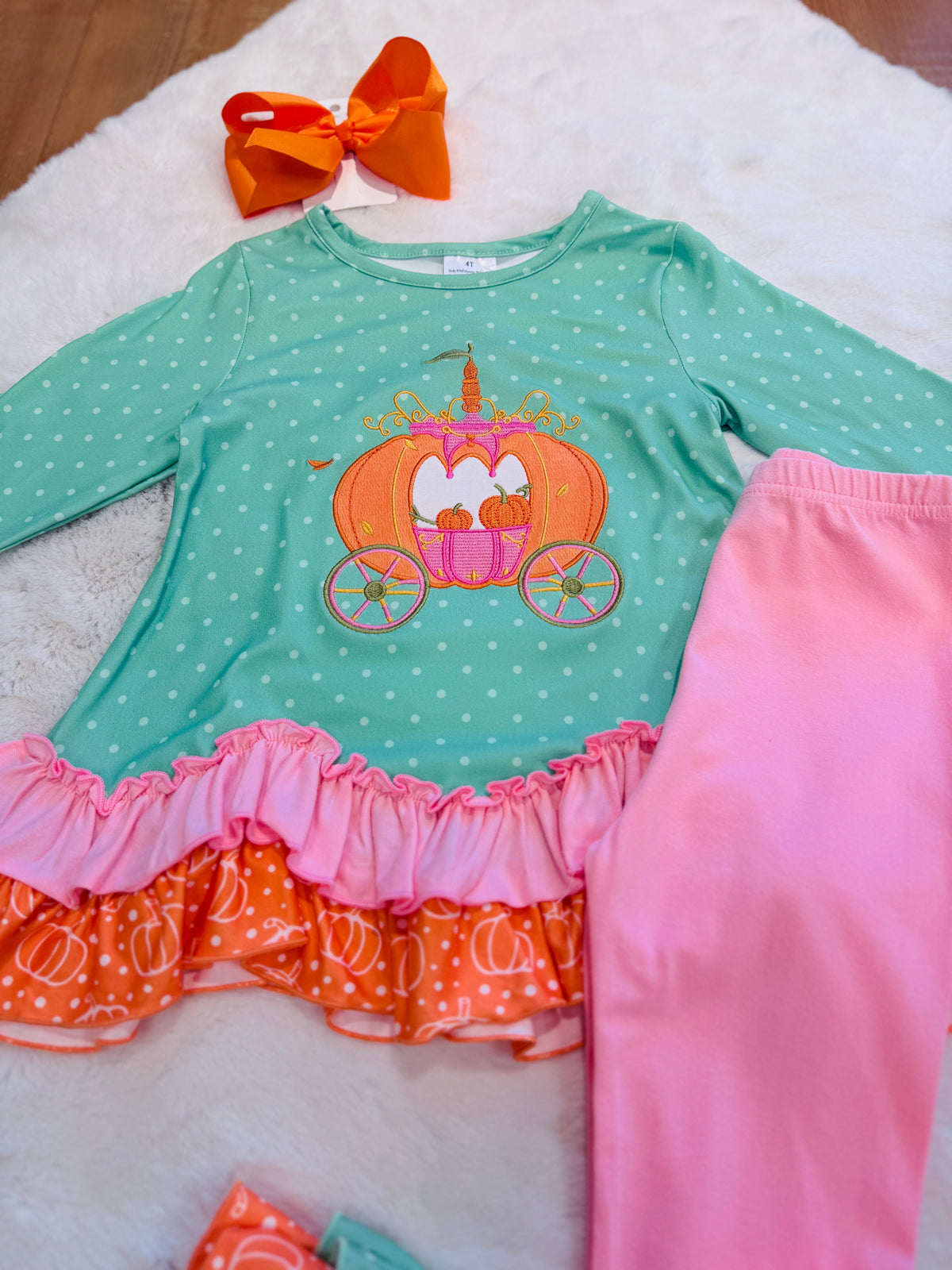 Girls Pumpkin Princess Polka Dot Ruffle Pant Outfit
