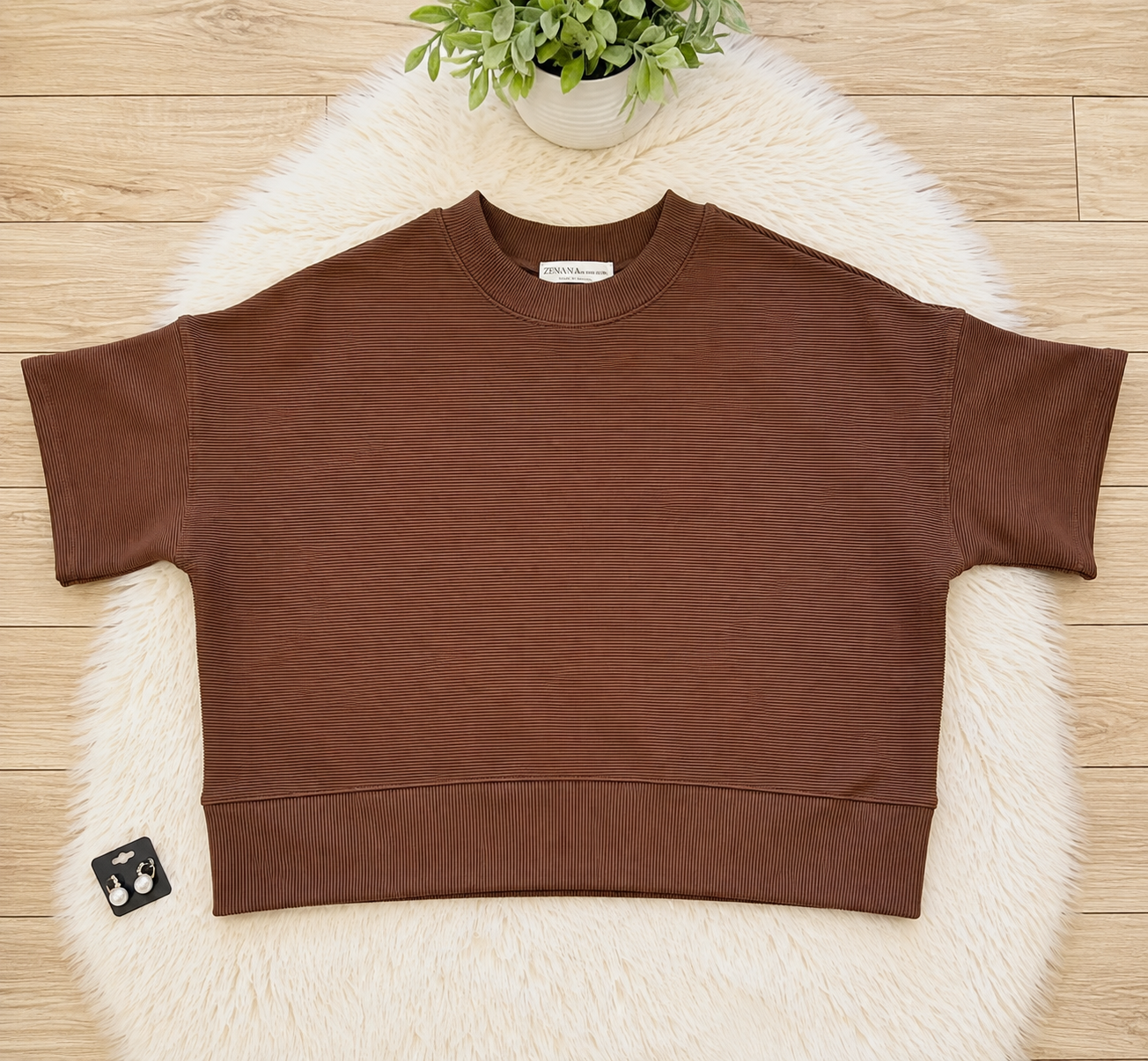 Women’s Zenana Brown Ribbed Pant Set