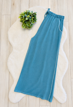Women’s Petite Curvy Zenana Enzyme Wash Light Blue Wide- Leg Pants