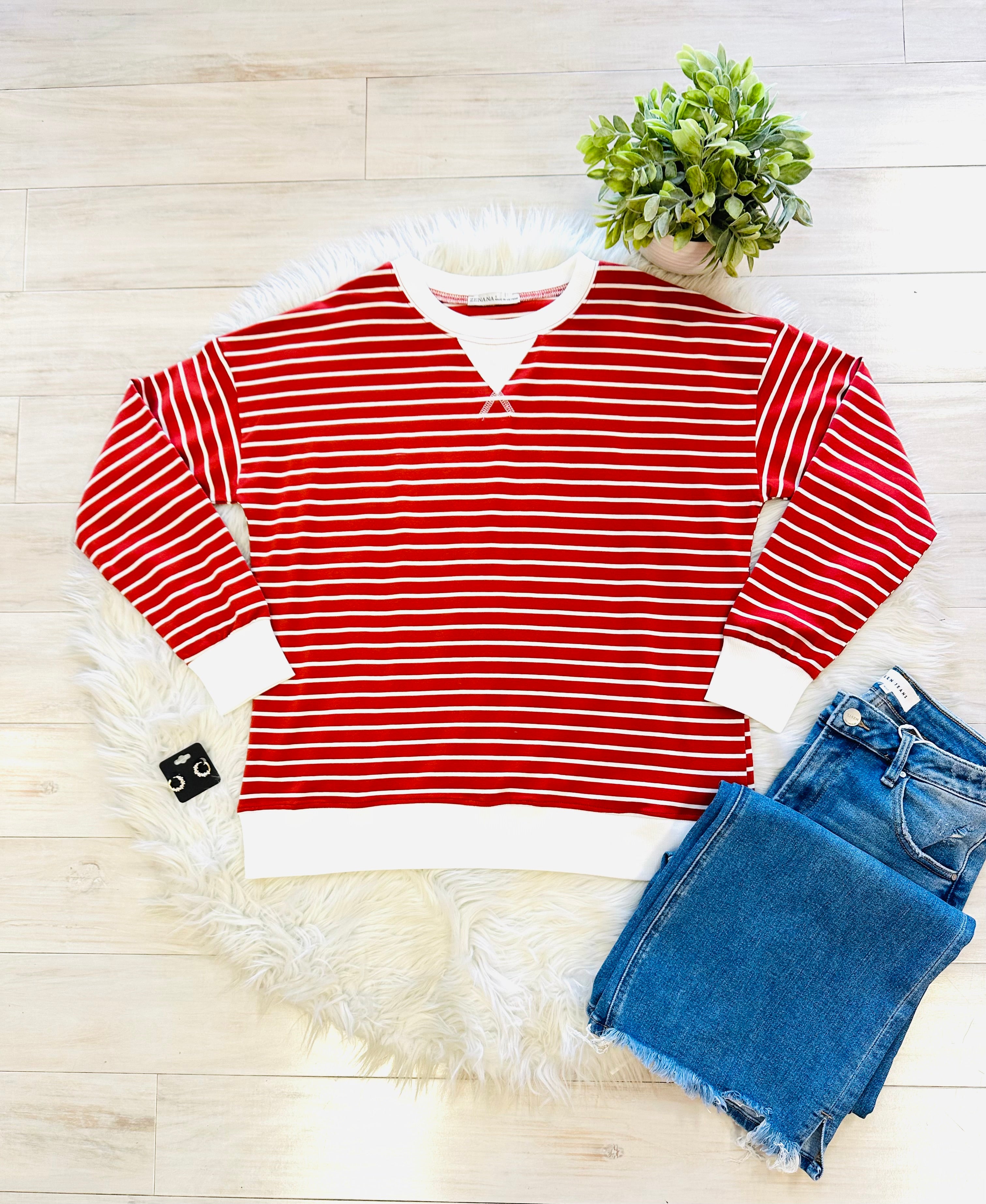 Women’s Zenana Rust Striped Long Sleeve Top