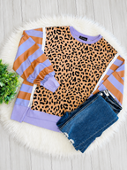 Women’s Evermmee Leopard Print Top with Purple Stripes cheetah