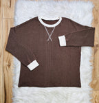 Women’s Zenana Chocolate White Detail Ribbed Set