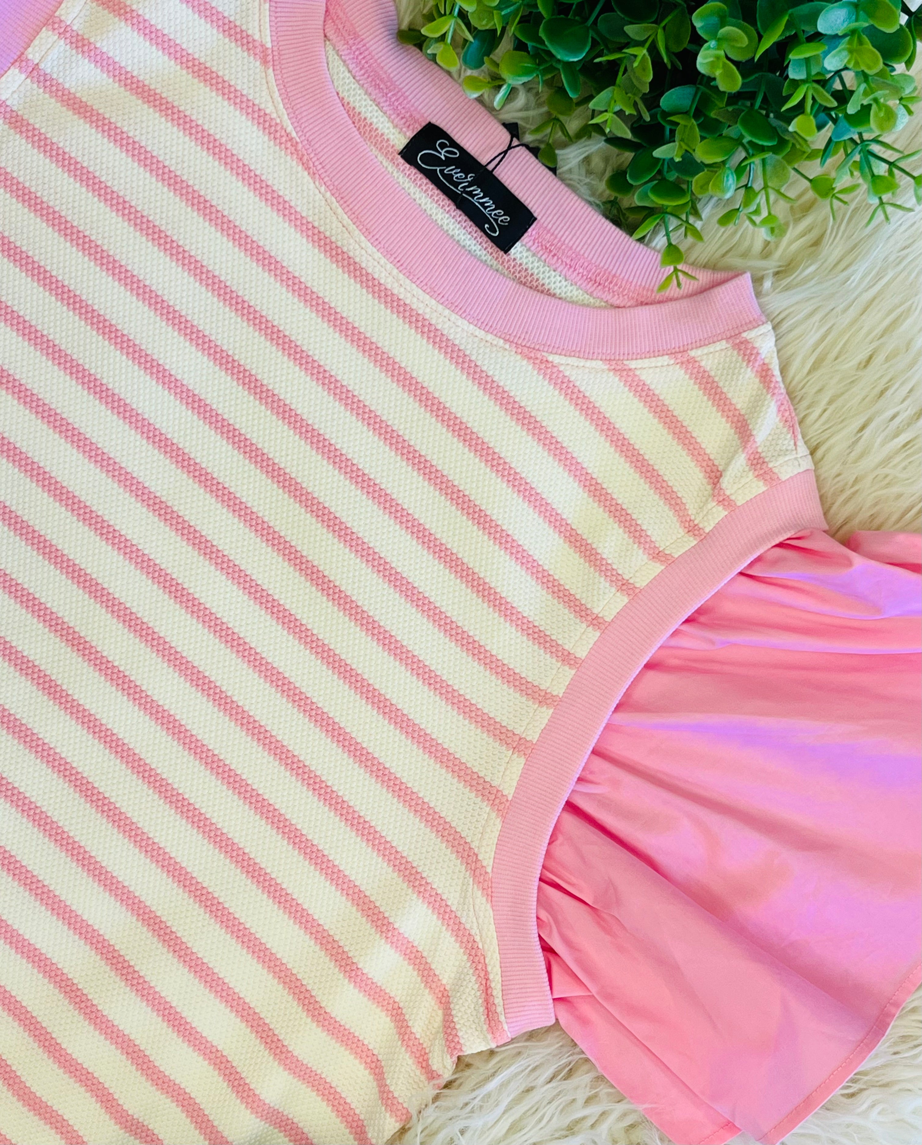 Women’s Evermmee Pink Stripe Ruffle Sleeve Top