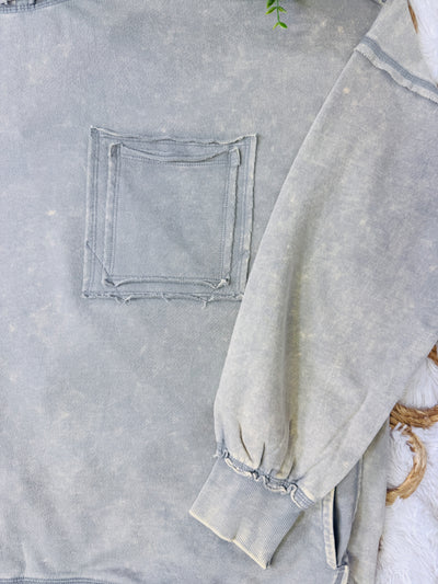 Zenana Curvy Acid Wash Sleet Pocket Sweater