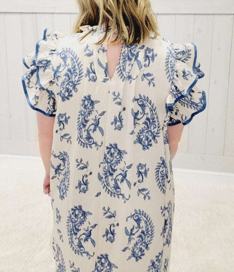 Blue And White Mixed Plus Size Dress