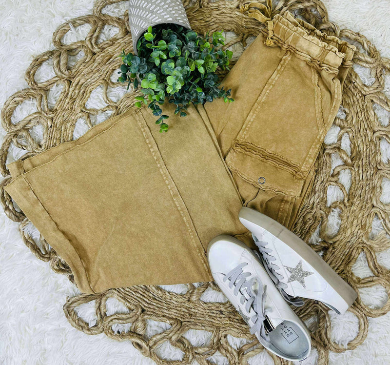 Easel Latte Acid Wash Wide leg Pants