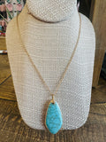 Women’s Gold Chained and Teal Marble Pendant Necklace