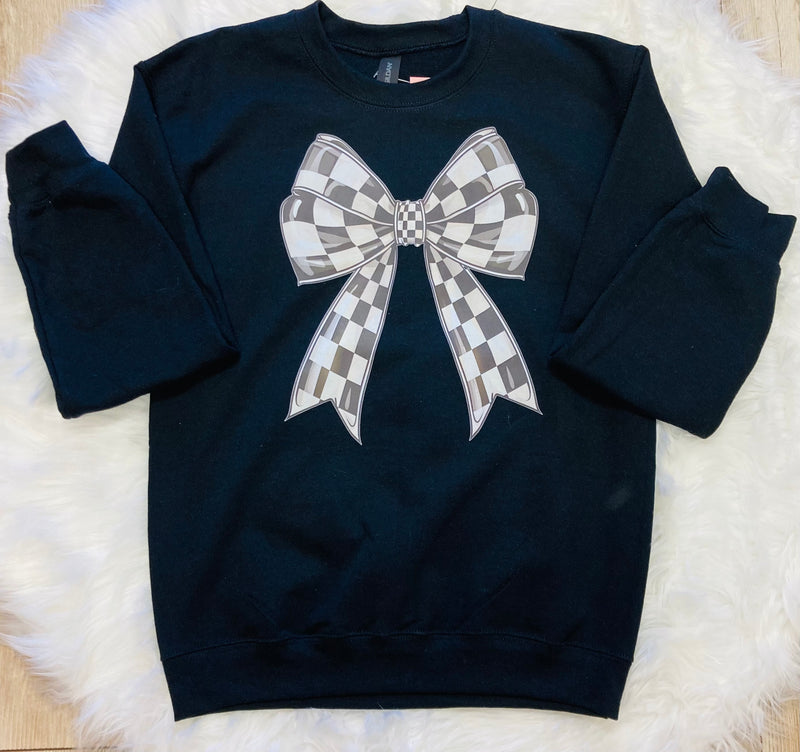 Black Checkered Bow Crewneck - Mini Mee Boutique