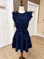 Women’s Umgee Navy Blue Ruffle Belted Dress