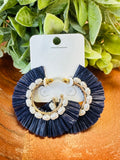 Women’s Dark Blue Pearl Hoops Earrings