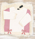 Women’s Evermmee Cream with Red and Pink Stripe and Bow Detail Top- Loose Fit