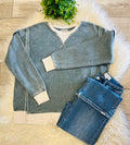 Women’s Zenana Washed Exposed Seam Sweatshirt In Antique Indigo