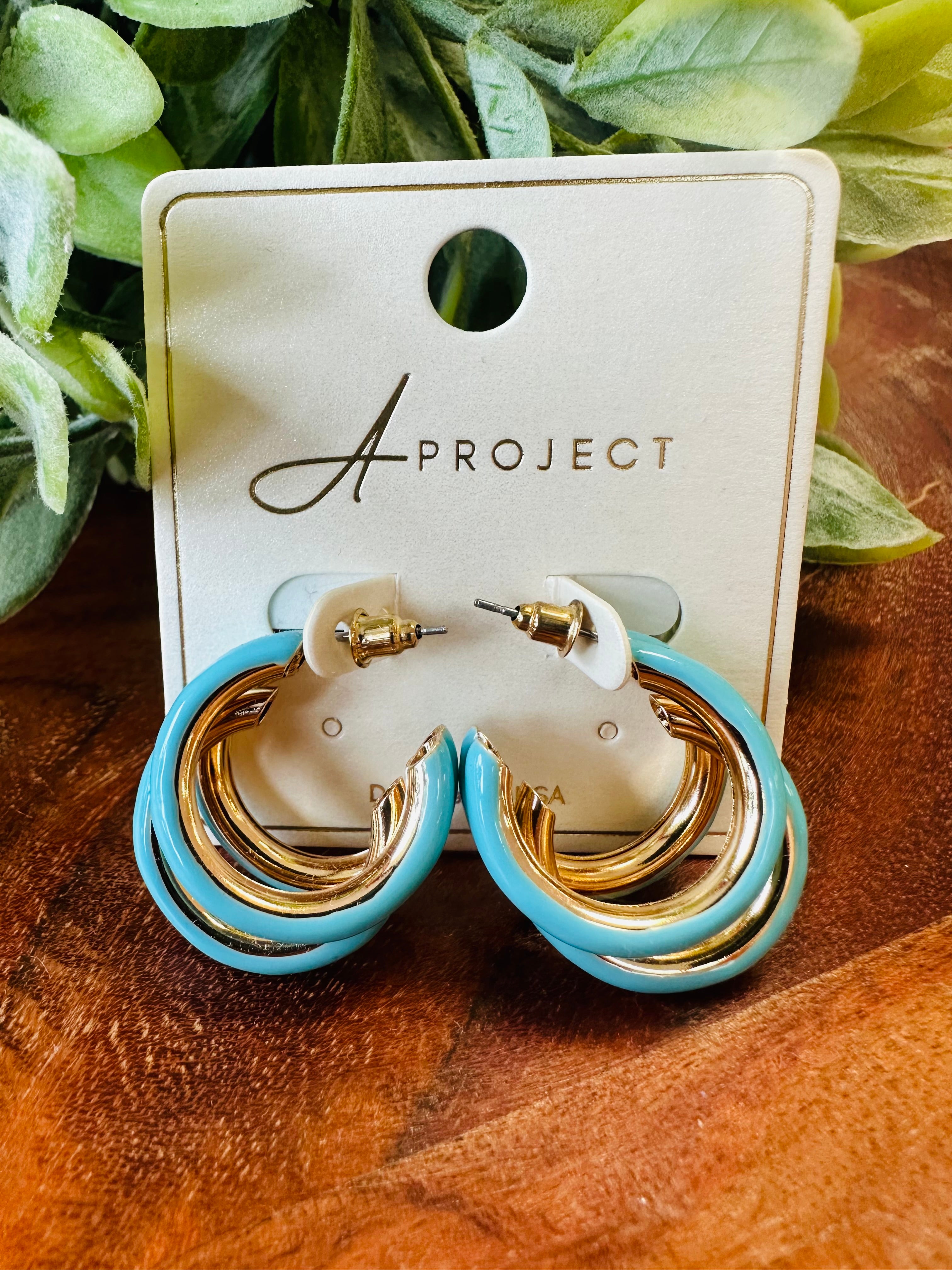Women’s Teal and Gold Double Stacked Earrings