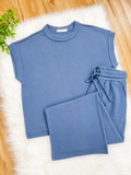 Women’s Zenana Dusty Blue Ribbed Cuff Sleeve Pant Set