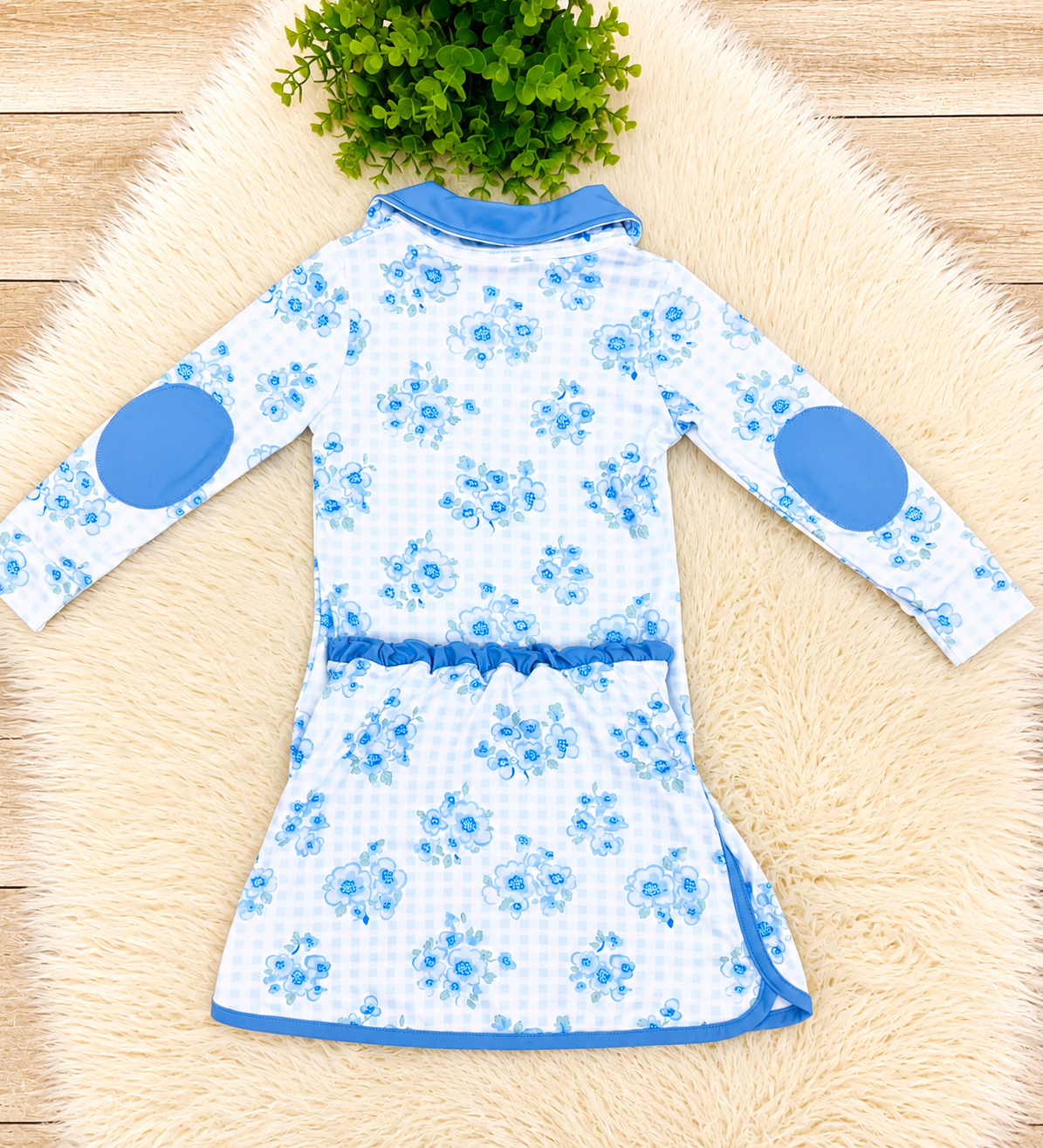 Girl’s Blue Floral Quarter Zip Long Sleeve Skort Set