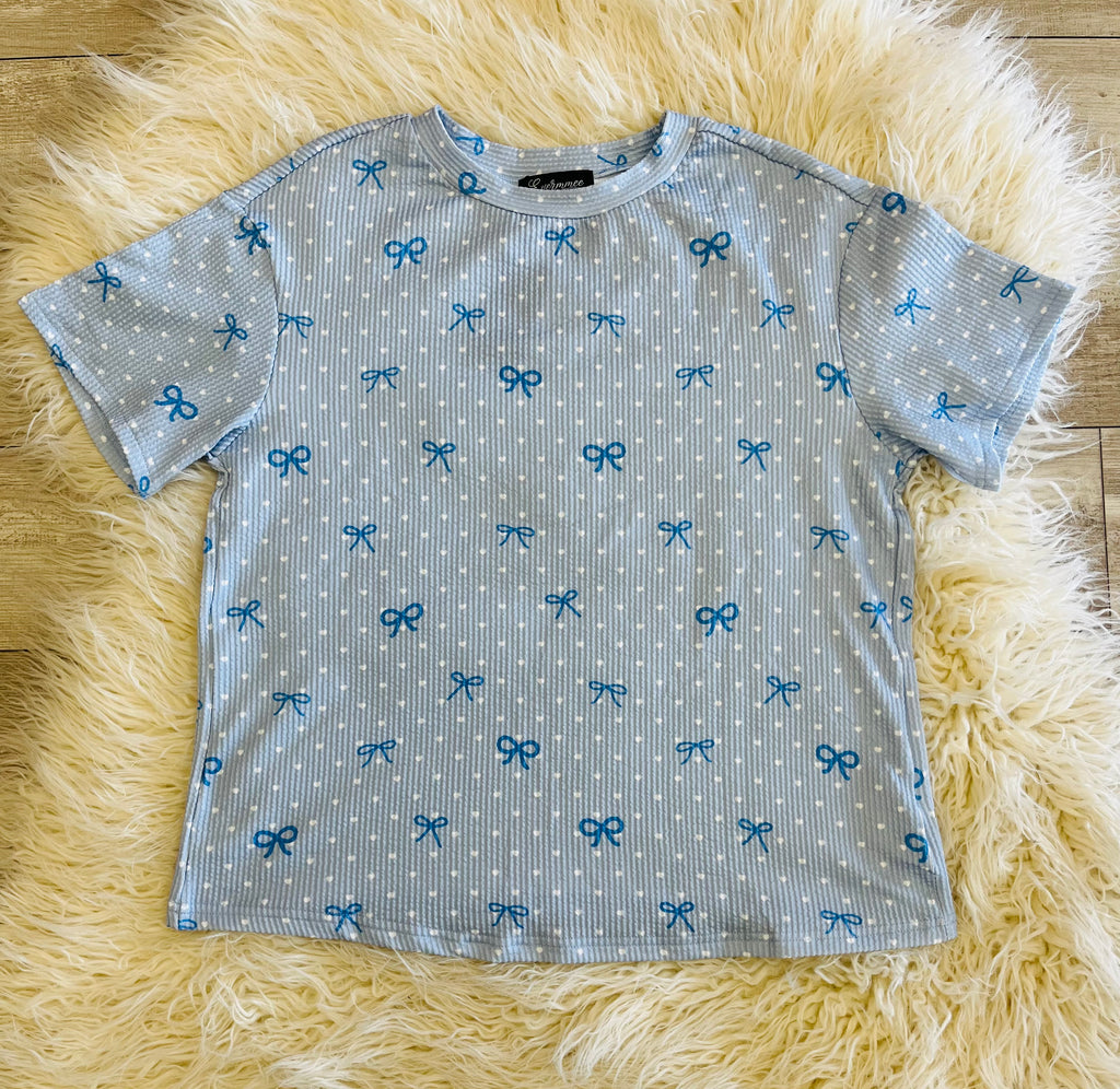 Women’s Evermmee Blue Heart and Bows Short Set