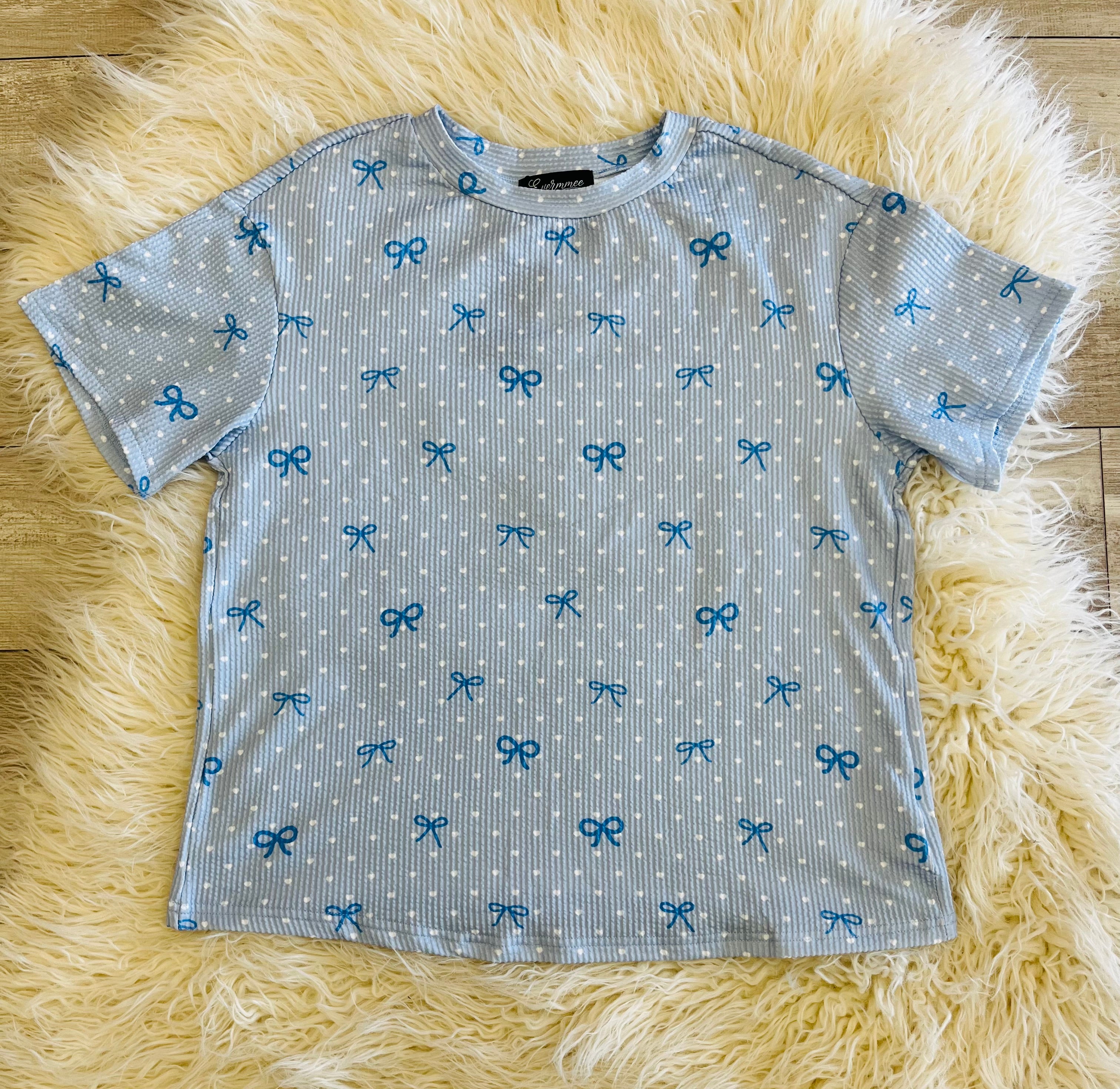 Women’s Evermmee Blue Heart and Bows Short Set
