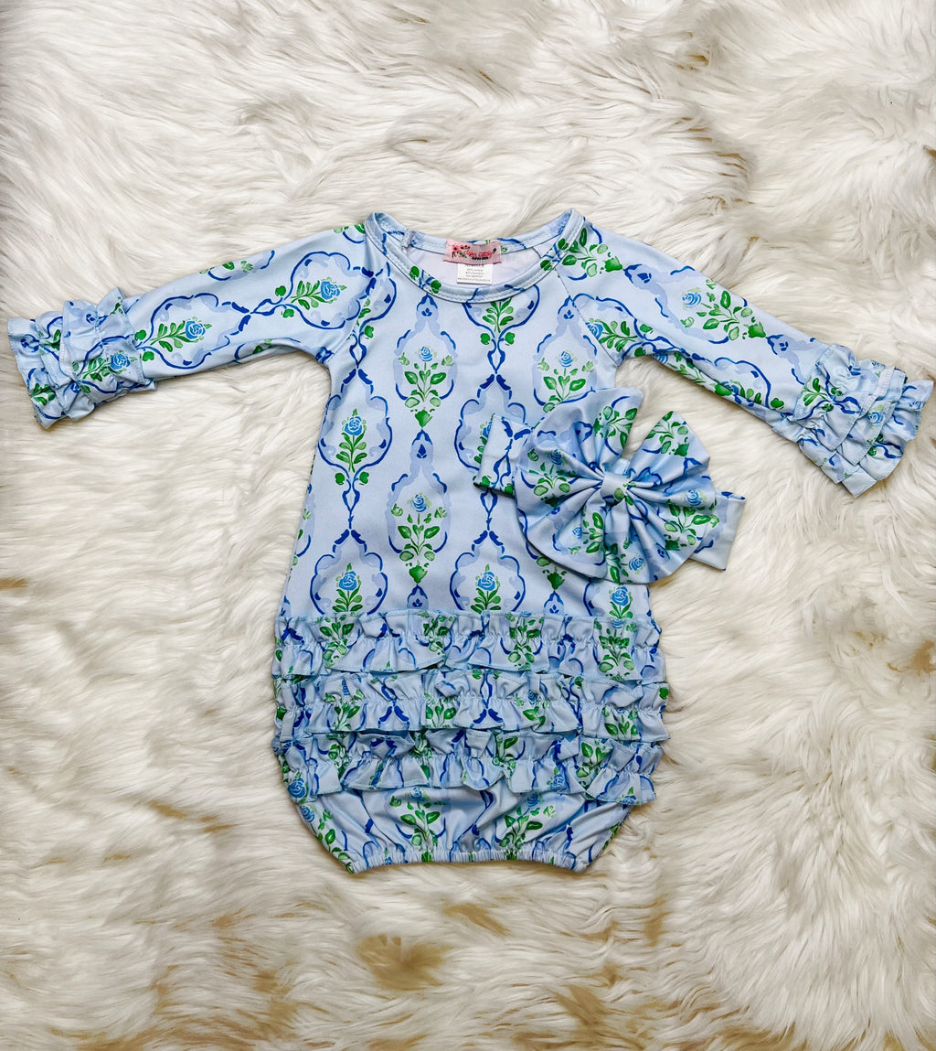 Girl’s Clover Cottage Newborn Blue Frame 3 Piece Set