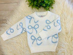 Girl’s Blue Ribbon Bow Knit Sweater