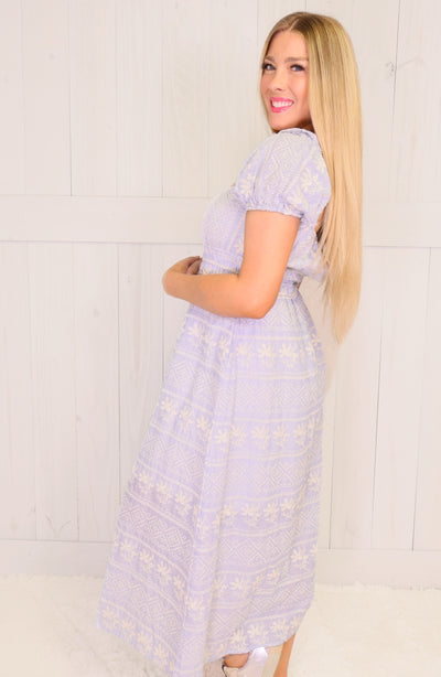 Blue Stripe Embroidered Dress