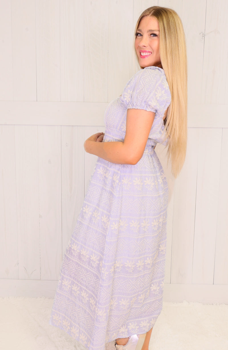 Blue Stripe Embroidered Dress