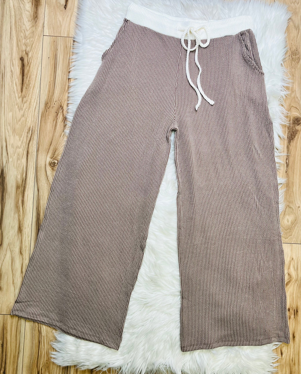 Women’s Zenana Mocha White Detail Ribbed Set Curvy