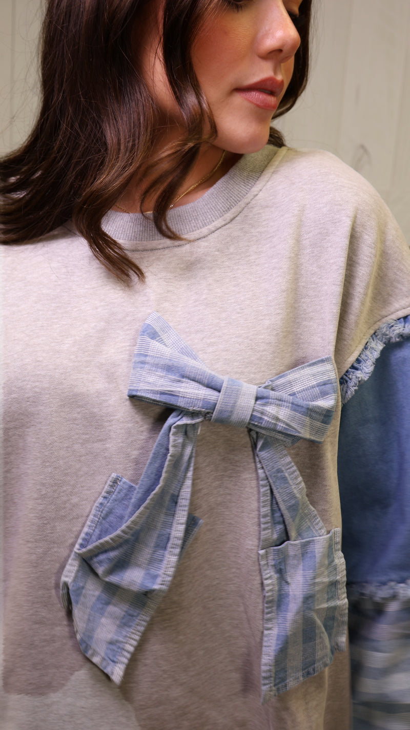 Easel Mixed Denim Bow Top