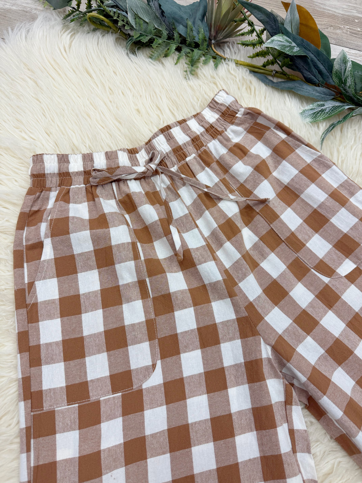 Autumn Check Linen Pants by Evermmee Women’s - True to Size
