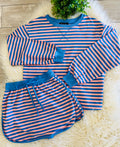 Women’s Evermmee Peach+Blue Stripped Long Sleeve Skort Set