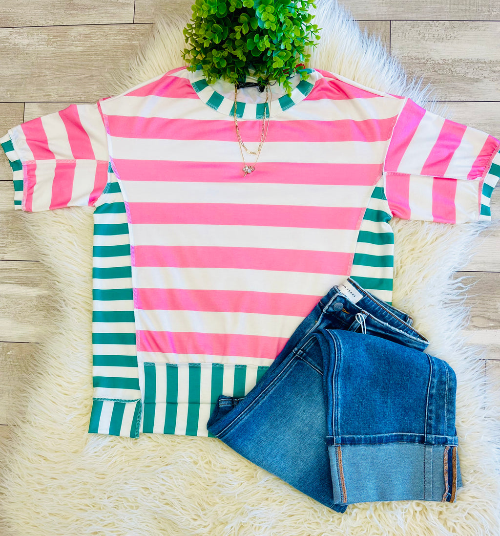 Women’s EverMMee Pink & Green Stripped Top