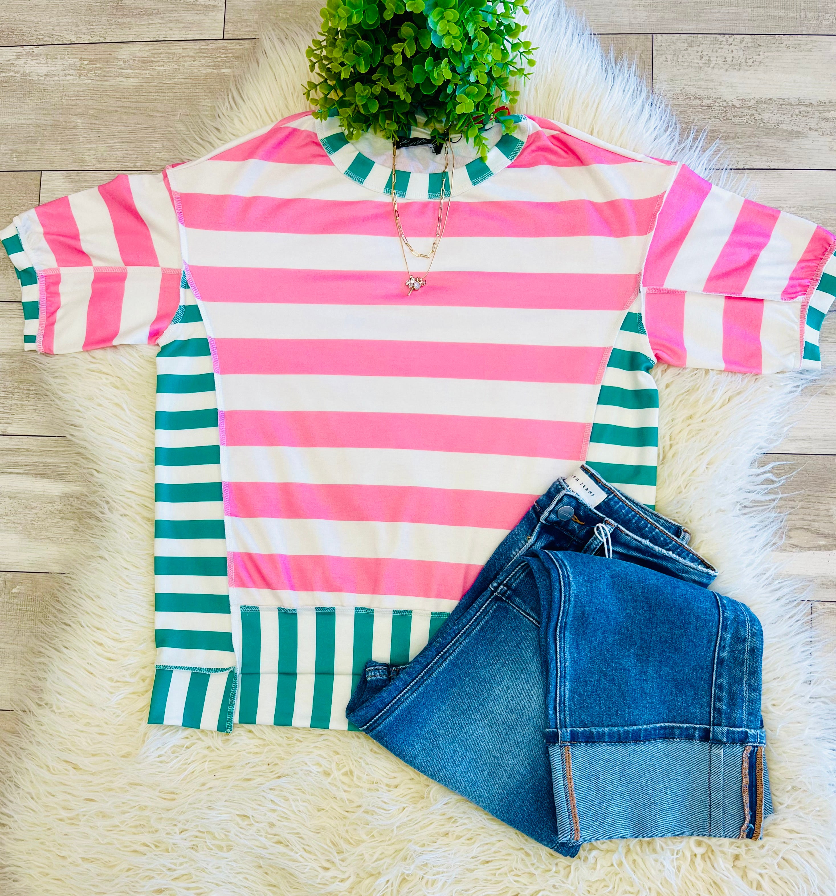 Women’s EverMMee Pink & Green Stripped Top