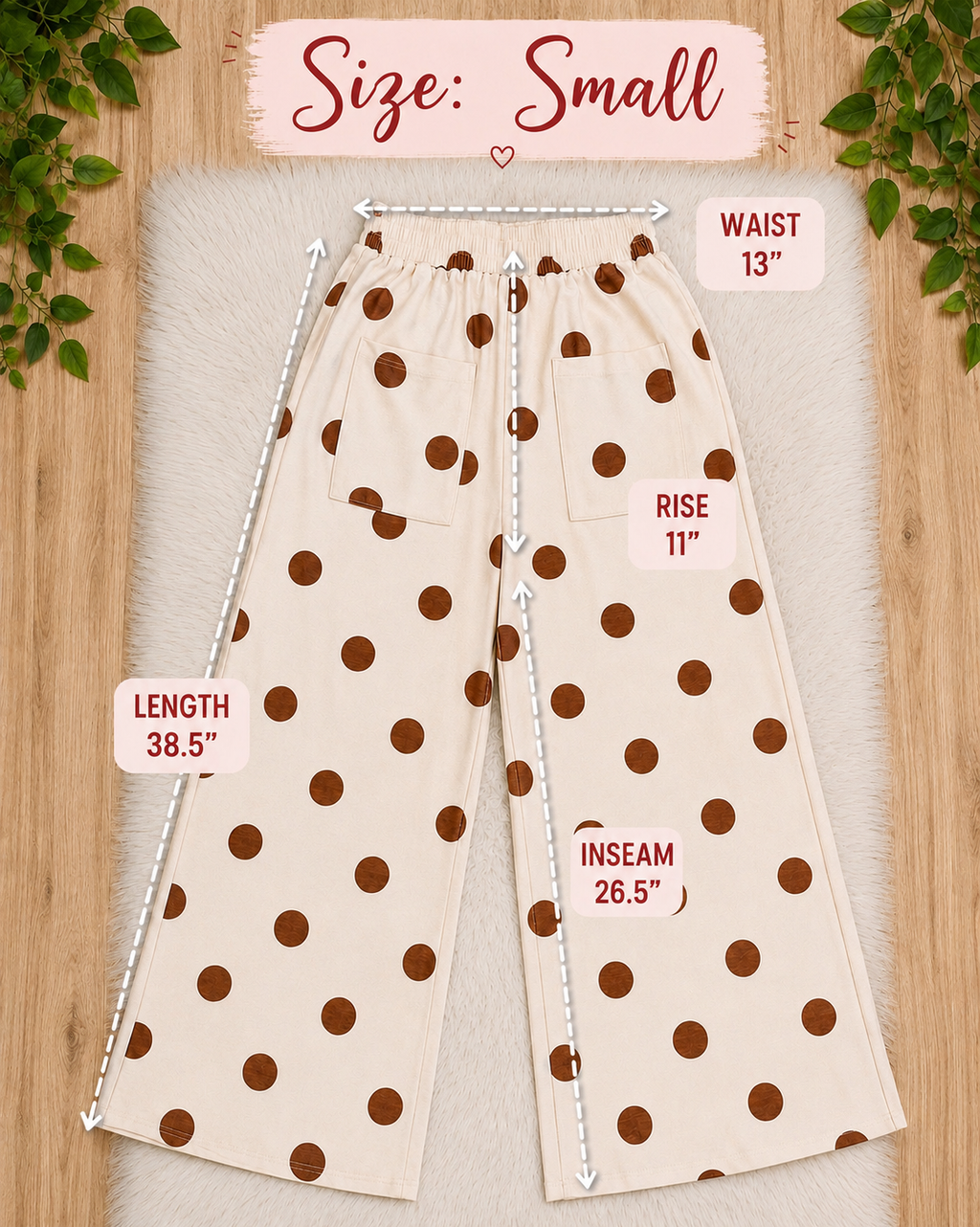 Women’s Evermmee Tan Polka Dot Wide Leg Pull on Pants