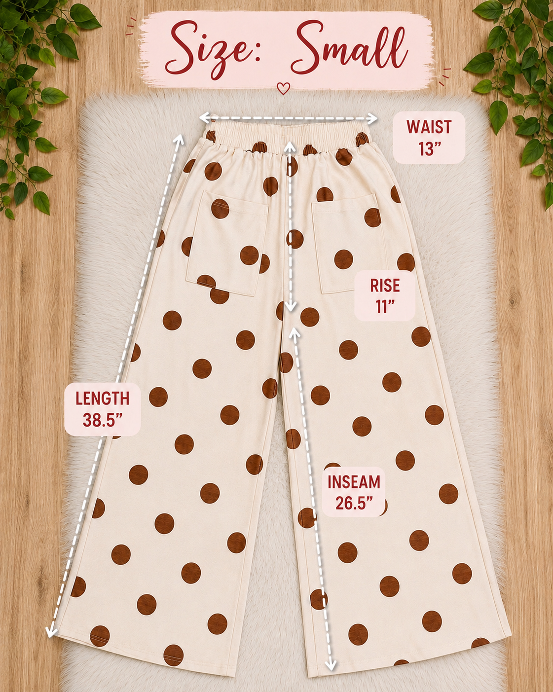 Women’s Evermmee Tan Polka Dot Wide Leg Pull on Pants